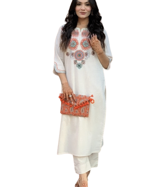 Women's Cotton Ethnic Set with Kurta, Palazzo & Dupatta(M)